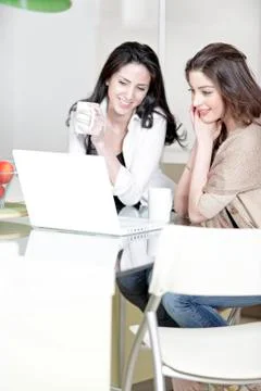 Two friends using a laptop Stock Photos