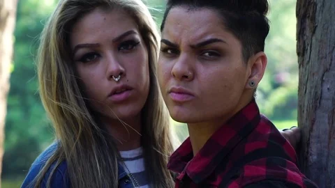 Two Friends/Couple Looking Serious to the Camera Stock Footage 84286011
