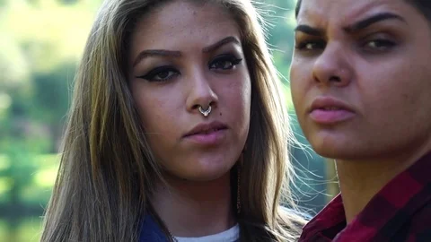 Two Friends/Couple Looking Serious to the Camera Stock Footage 84286240