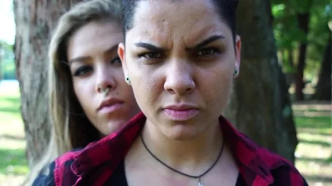 Two Friends/Couple Looking Serious to the Camera Stock Footage 84287202