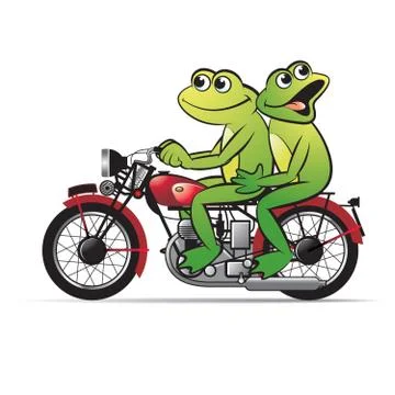 Two frogs riding motorcycle Stock Illustration