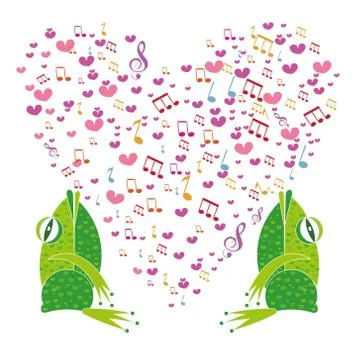Two frogs singing in the background heart . Illustrazione stock