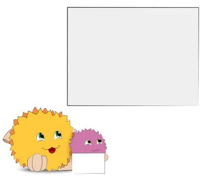 Two funny cartoon characters look at the poster Stock Illustration