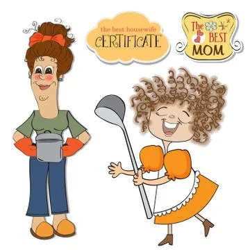 Two funny cooks items set isolated on white background Stock Illustration