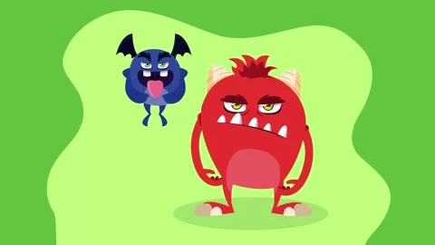 Two funny monsters animated, one red and one blue, interacting on a light g.. 스톡 동영상 334162219