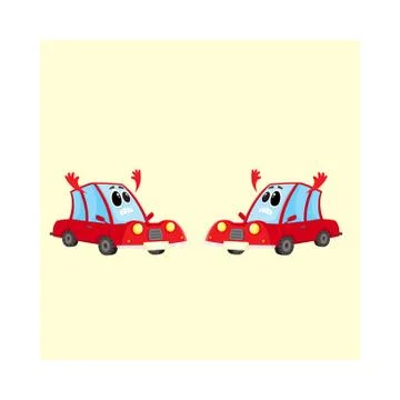 Two funny red car, auto characters absolutely dismayed and despaired Ilustração Stock