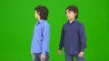 The two funny twin kids gesture on the green background 4k or 4k+ Resolution