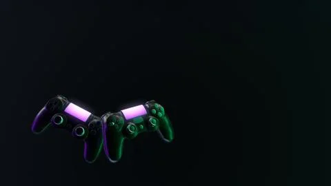 Two game controllers on dark background. Gaming theme 3d illustration Illustrazione stock