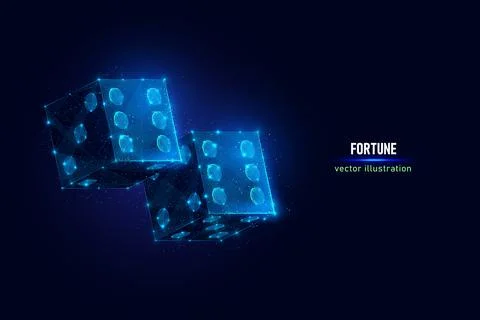 Two game dices with six dots low poly vector illustration on blue background. Stock Illustration