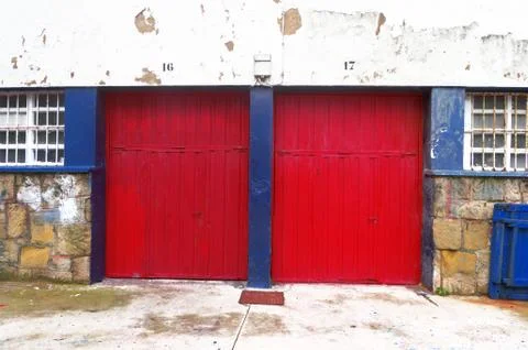 Two garages with roller shutters Stock Photos