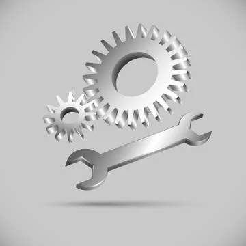 Two gears and wrench Stock Illustration