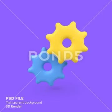 Two gears are connected Isolated 3D Render Icon Illustration PSDテンプレート