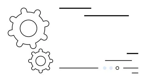 Two gears of different sizes accompanied by linear elements indicating motion Stockillustratie