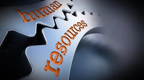 Two gears in motion with human resources text. 3D illustration Two gears i... Stock Photos