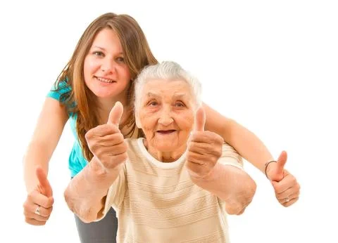 Two generation's thumbs up Stock Photos