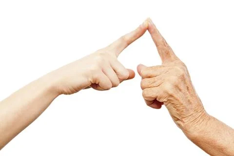 Two generaton's hand touching each other Stock Photos