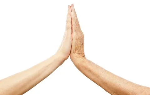 Two generaton's hand touching each other Stock Photos