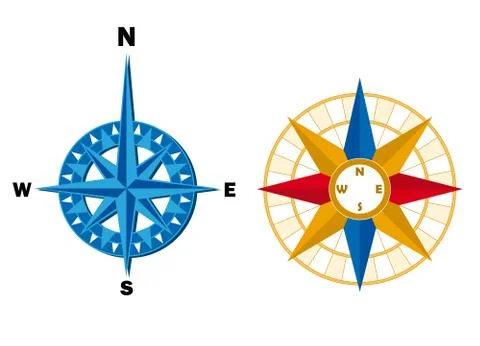 Two geometric compass or wind roses. Isolated. Illustrazione stock