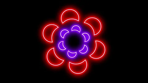 Two geometric neon shapes in red and blue rotating against each other Stock Footage 276480524