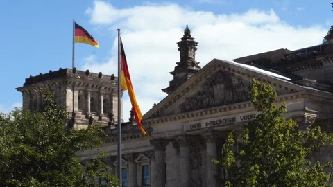 Two German flags at Reichstag Building. Two shots! Stock Footage 95326004