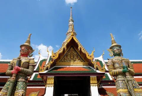 Two giant in front of the exit door ,Grand palace and Wat Pra keaw in Bangkok Stock Photos