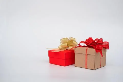 Two gift with bows on white background Stock Photos