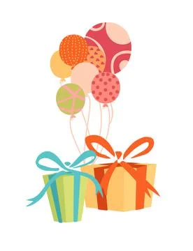 Two gift boxes with air balloons celebrate birthday design vector illustration Stock Illustration