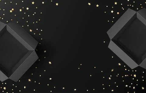 Two gift boxes with golden confetti on black background イラスト素材