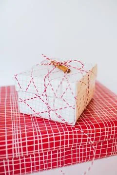 Two gift boxes, isolated on white background. Stock Photos