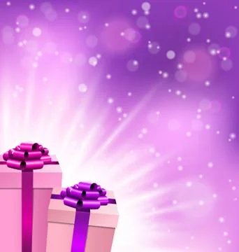 Two gift boxes in lilac color with light on violet Stock Illustration