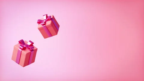 Two gift boxes rising and turning with pink background and copy space Stock Footage 205080467