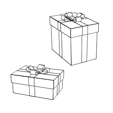 Two giftbox. Set. Vector line art. Isometric gift box, with a bow, isolated on a Stock Illustration
