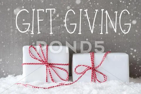 Two Gifts With Snowflakes, Text Gift Giving Stock Photos