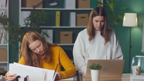 Two Girl Students Study Online Together, Attend an Online Class, Mental Health. Stock Footage 163651053