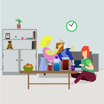 Two girl tea Stock Illustration