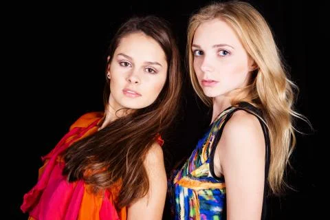 Two girlfriends during the fitting Stock Photos