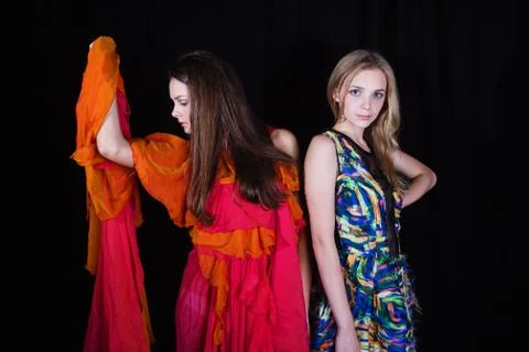 Two girlfriends during the fitting Stock Photos