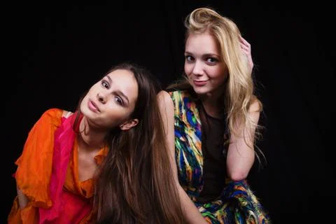 Two girlfriends during the fitting Stock Photos