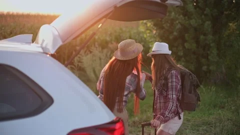 Two girlfriends going on road trip. Stock Footage 160004887