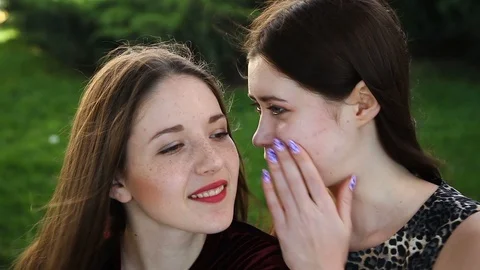 Two girlfriends gossip laughing in the Park, Portrait Stock Footage 114173853