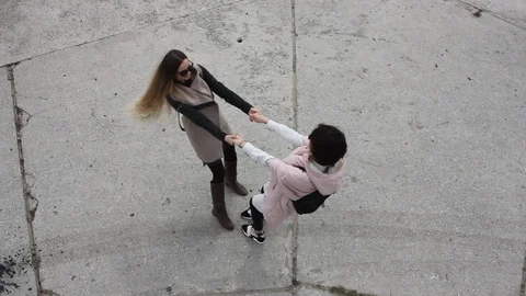 Two girlfriends have fun on pier. Stock Footage 89152794