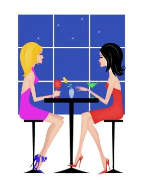 Two Girlfriends Having Drinks Stock Illustration