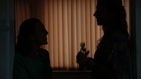 Two girlfriends talking. silhouettes Stock Footage 83204645
