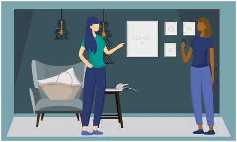 Two girls are talking to each other at home Stock Illustration