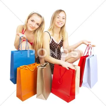 Two girls with bags Stock Photos