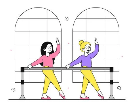Two girls at ballet vector linear Stockillustratie