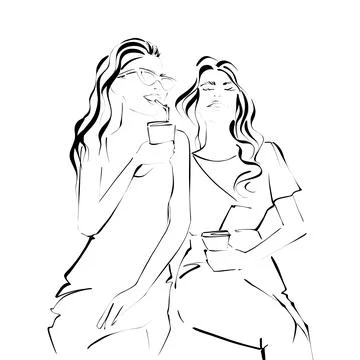Two girls with a cup Stock Illustration