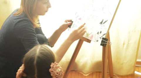Two girls draw Video stock 35552378