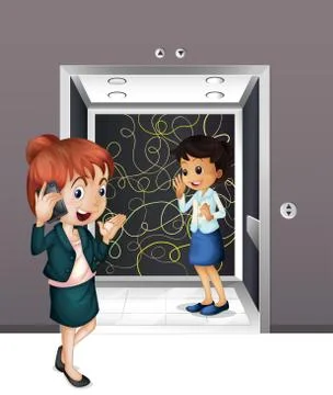 Two girls at the elevator Stock Illustration