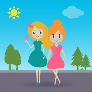Two girls Stock Illustration